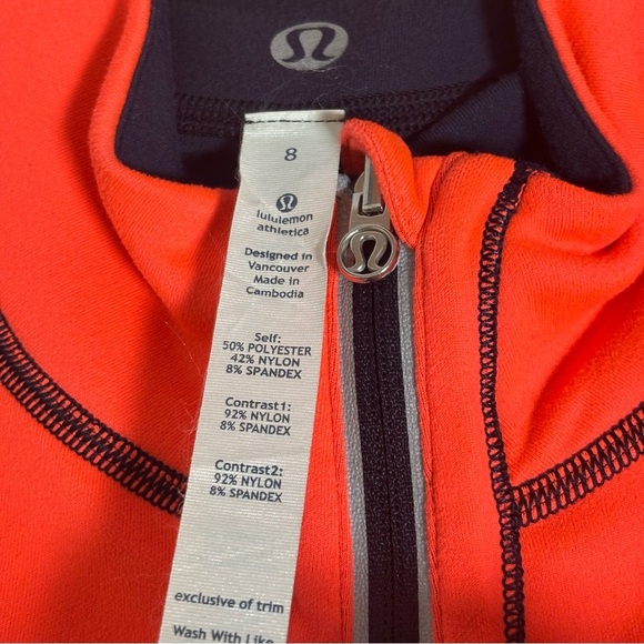 Lululemon Run: U-Turn Pullover 1/2 Zip Top-Orange/Navy Blue-Women Size 8 - Picture 7 of 11